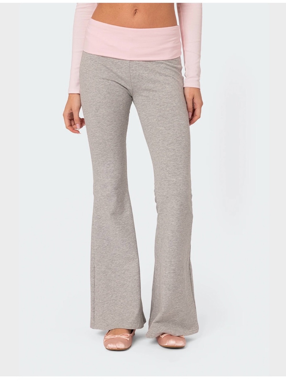 🌸🔆🌸NWOT Edikted/Pacsun Gray and Pink Fold-Over Cotton Pants With Flare Bottom🌸🔆🌸